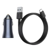 Ładowarka samochodowa Baseus Golden Contactor Pro, USB + USB-C, QC4.0+, PD, SCP, 40W (szara) + kabel USB do USB-C 1m (czarny)