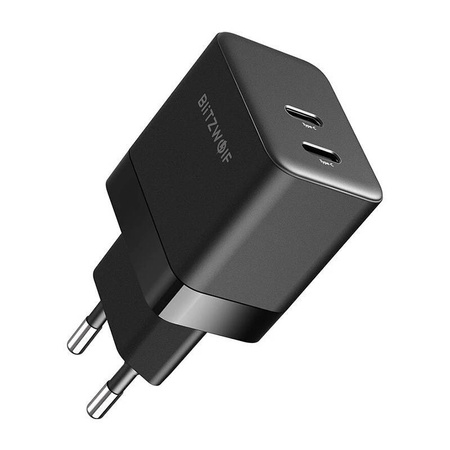 Ładowarka sieciowa Blitzwolf BW-S22, GaN, 2x USB-C, 35W (czarna)