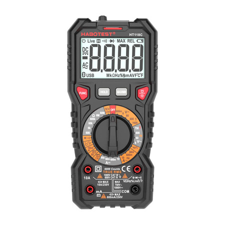 Multimetr cyfrowy z latarką Habotest HT118C, True RMS, NCV, testowanie akumulatorów