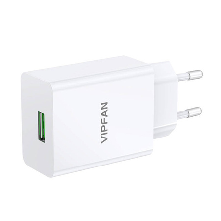 Ładowarka sieciowa Vipfan E03, 1x USB, 18W, QC 3.0 + kabel Micro USB (biała)