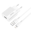 Ładowarka sieciowa Vipfan E01, 1x USB, 2.4A + kabel Lightning (biała)