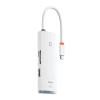 Hub 6w1 Baseus Lite Series, USB-C do 2x USB 3.0 + HDMI + USB-C + TF/SD (biały)
