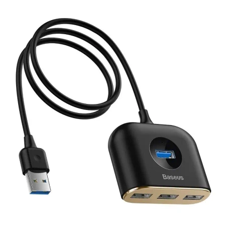 Adapter USB 4w1 Baseus Square Round, HUB USB 3.0 do 1x USB 3.0 + 3x USB 2.0, 1m (czarny)