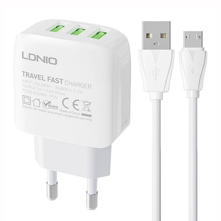 Ładowarka sieciowa LDNIO A3312 3USB + kabel MicroUSB