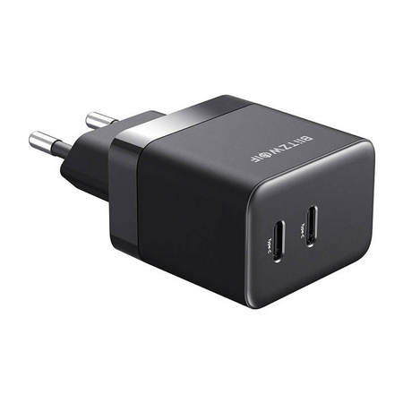 Ładowarka sieciowa Blitzwolf BW-S22, GaN, 2x USB-C, 35W (czarna)