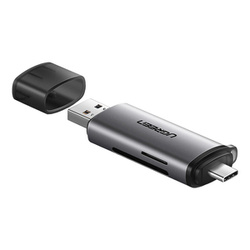 Adapter USB + USB-C UGREEN  CM185 czytnik kart SD + microSD (szary)