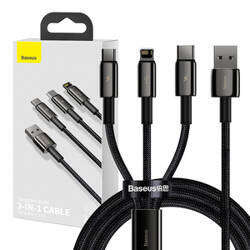 Kabel USB 3w1 Baseus Tungsten Gold, USB do micro USB / USB-C / Lightning, 3.5A, 1.5m (czarny)