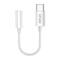 Kabel VFAN L08 USB-C do mini jack 3.5mm AUX, 10cm (biały)