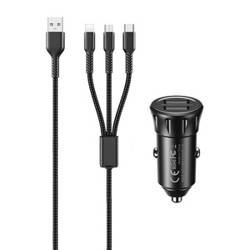 Ładowarka samochodowa 2x USB, REMAX RCC236, 2.4A (czarna) + kabel 3 w 1