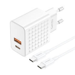 Ładowarka sieciowa Foneng EU42 USB-C+USB-A 20W + kabel USB-C - USB-C (biała)