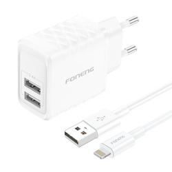 Ładowarka sieciowa Foneng EU53 2xUSB-A,  2,4A (Biała) + kabel USB-A doLightning