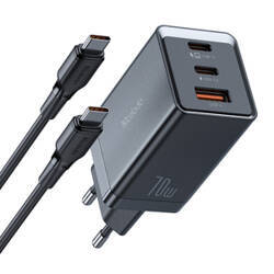 Ładowarka sieciowa GaN Mcdodo CH-1543, 2x USB-C, 1x USB, 67W + kabel USB-C do USB-C 2m (czarna)