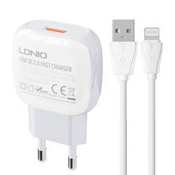 Ładowarka sieciowa LDNIO A1306Q 18W + kabel Lightning