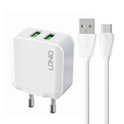 Ładowarka sieciowa LDNIO A2201 2USB + kabel USB-C