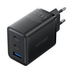 Ładowarka sieciowa, Vention, FERB0-EU,  2xUSB-C, USB- A, 65W/65W/30W, GaN (czarna)