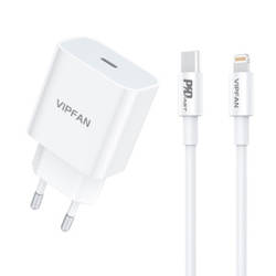 Ładowarka sieciowa Vipfan E04, USB-C, 20W, QC 3.0 + kabel Lightning (biała)