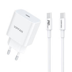 Ładowarka sieciowa Vipfan E04, USB-C, 20W, QC 3.0 + kabel USB-C (biała)