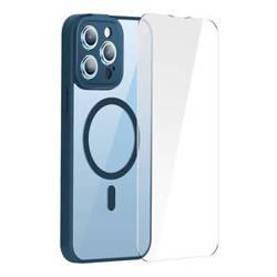 Zestaw ochronny Baseus Frame przeźroczyste etui magnetyczne i szkło hartowane do iPhone 14 Pro (niebieski)