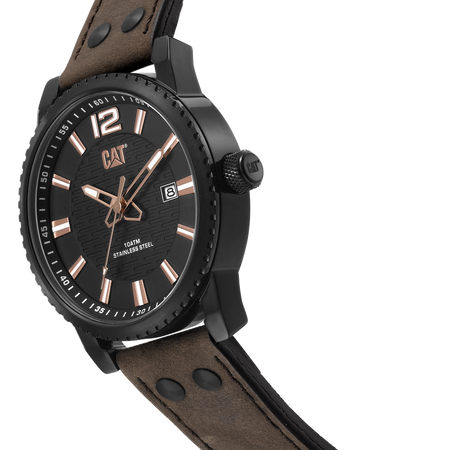 CAT zegarek utility 3h date blk/rg leather brown