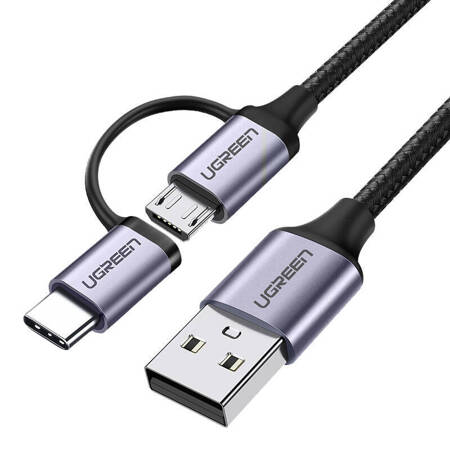 Kabel USB 2w1 UGREEN  	US177 Type-C / Micro USB, QC 3.0, 1m (czarny)