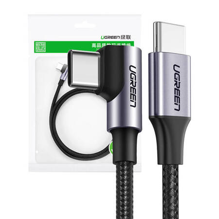 Kabel USB-C do USB-C, kątowy UGREEN 	US255 QC 3.0 PD 3A 60W 1m (czarny)