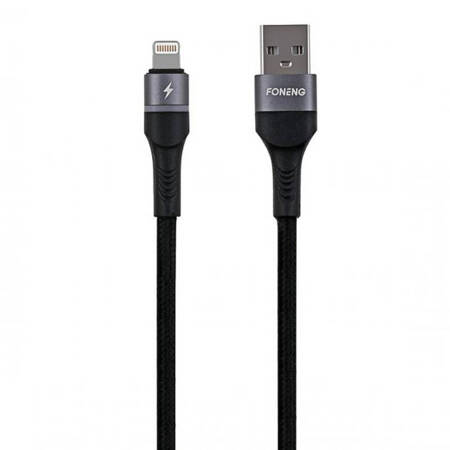 Kabel USB do Lightning Foneng X79, LED, Nylonowy oplot, 3A, 1m (czarny)