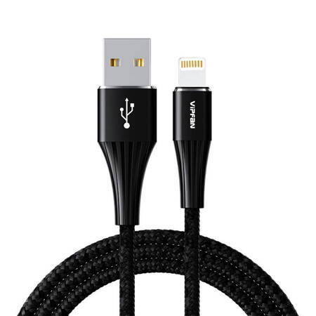 Kabel USB do Lightning VFAN A01, 3A, 1.2m, z oplotem (czarny).