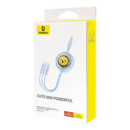 Kabel ładowania 3w1 Baseus USB do USB-C, USB-M, Lightning 3,5A, 1,1m (niebieski)