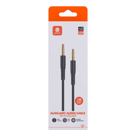 Kabel mini jack 3,5mm AUX VFAN L04 1m, pozłacany (czarny)