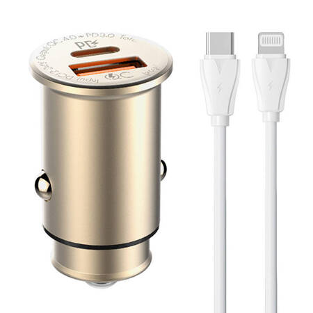 Ładowarka samochodowa LDNIO C506Q USB, USB-C + Kabel USB-C - Lightning