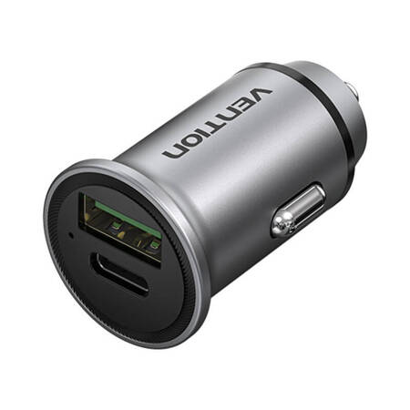 Ładowarka samochodowa USB-A, USB-C Vention FFBH0 18/20W szara