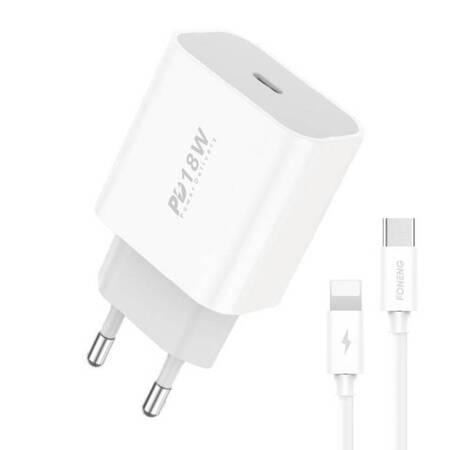 Ładowarka sieciowa Foneng EU23, 18W, 1x USB + kabel Typ-C do Lightning