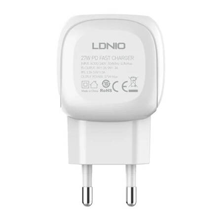 Ładowarka sieciowa LDNIO A1206C, USB-C, 27W + kabel USB-C do Lightning (biała)