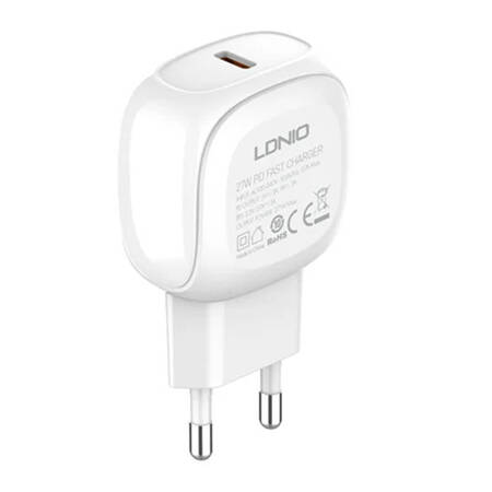 Ładowarka sieciowa LDNIO A1206C, USB-C, 27W + kabel USB-C do Lightning (biała)