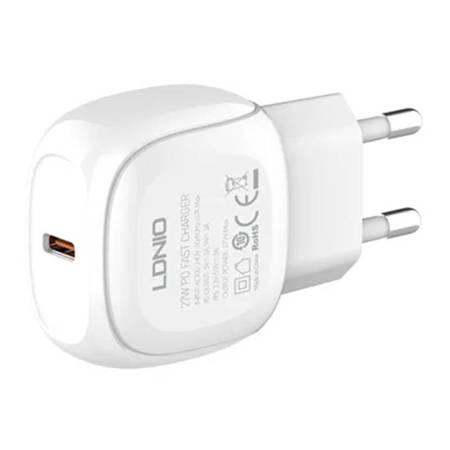 Ładowarka sieciowa LDNIO A1206C, USB-C, 27W + kabel USB-C do USB-C (biała)