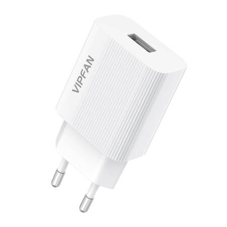 Ładowarka sieciowa VFAN E01, 1x USB, 2.4A + kabel Lightning (biała)