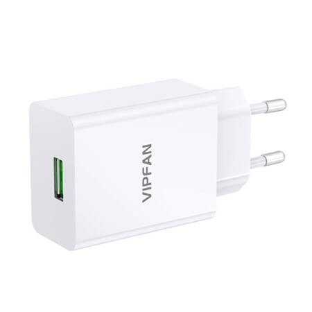 Ładowarka sieciowa VFAN E03, 1x USB, 18W, QC 3.0 + kabel Lightning (biała)