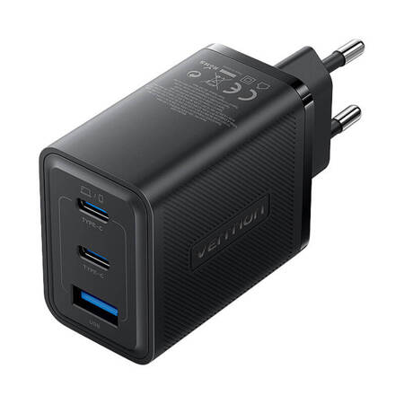 Ładowarka sieciowa, Vention, FERB0-EU,  2xUSB-C, USB- A, 65W/65W/30W, GaN (czarna)