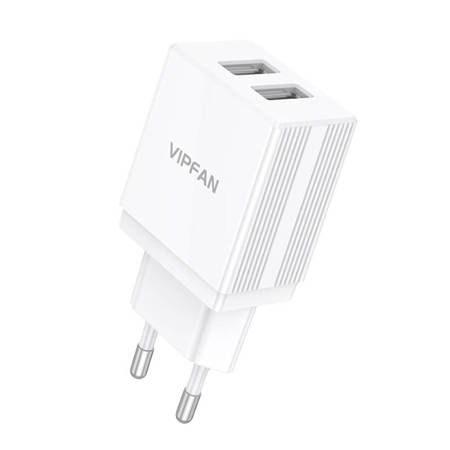 Ładowarka sieciowa Vipfan E02, 2x USB, 2.1A (biała)