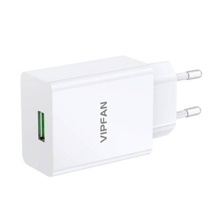 Ładowarka sieciowa Vipfan E03, 1x USB, 18W, QC 3.0 + kabel USB-C (biała)