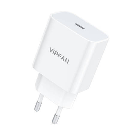 Ładowarka sieciowa Vipfan E04, USB-C, 20W, QC 3.0 + kabel Lightning (biała)