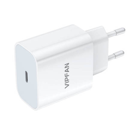 Ładowarka sieciowa Vipfan E04, USB-C, 20W, QC 3.0 + kabel Lightning (biała)