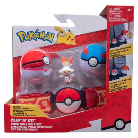 POKEMON Clip 'N' Go Poke Ball Belt Pas Set - Poké Ball, Great Ball and Scorbunny Seria 12, figurka, 5 cm