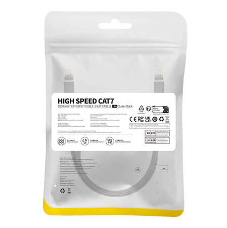 Płaski kabel sieciowy Baseus Ethernet RJ45, Gigabit, Cat.7, 1,5m (czarny)