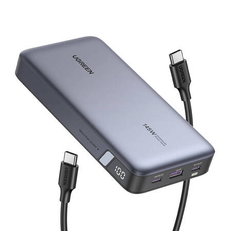 Powerbank 25000mAh Ugreen PB205, USB + 2x USB-C, 145W PD (szary)