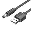 Kabel zasilający USB 2.0 do DC 5.5mm Barrel Jack 5V Vention CEYBD 0,5m (czarny)