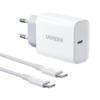 Ładowarka sieciowa UGREEN USB-C, 30W + kabel USB-C (biała)